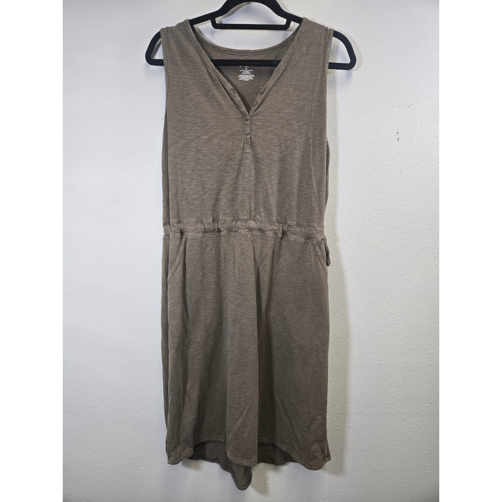 Duluth Trading Co Henley Knit Drawstring Utility Pocket Tank Dress Brown Medium